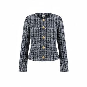 J.Crew Tweed Lady Jacket Blue Black Boucle Gold Buttons Blazer Womens Size 2